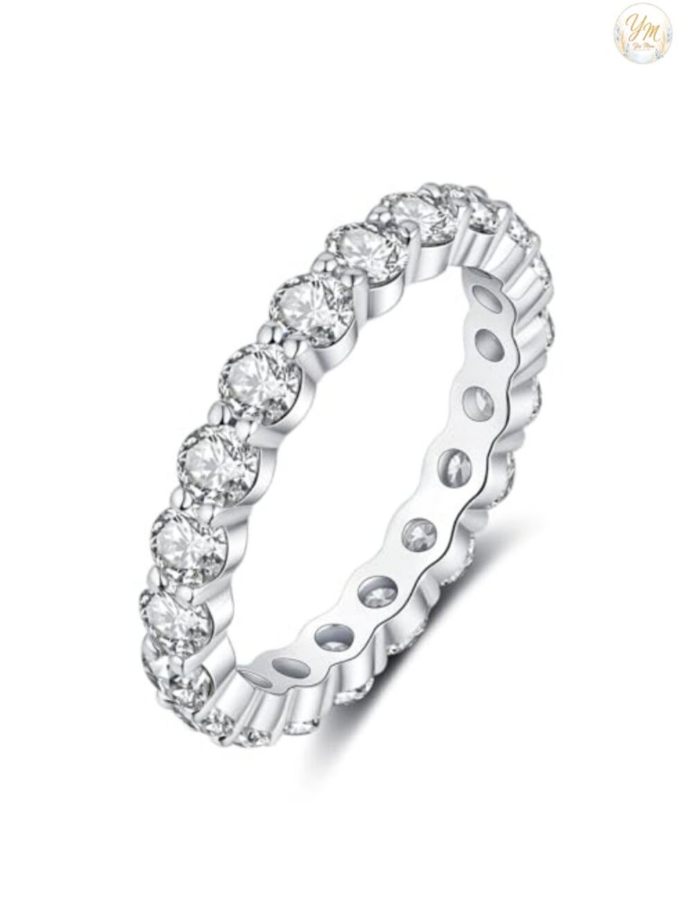 3MM Moissanite Full Eternity Ring 18K White Gold Plated Sterling Silver Women's